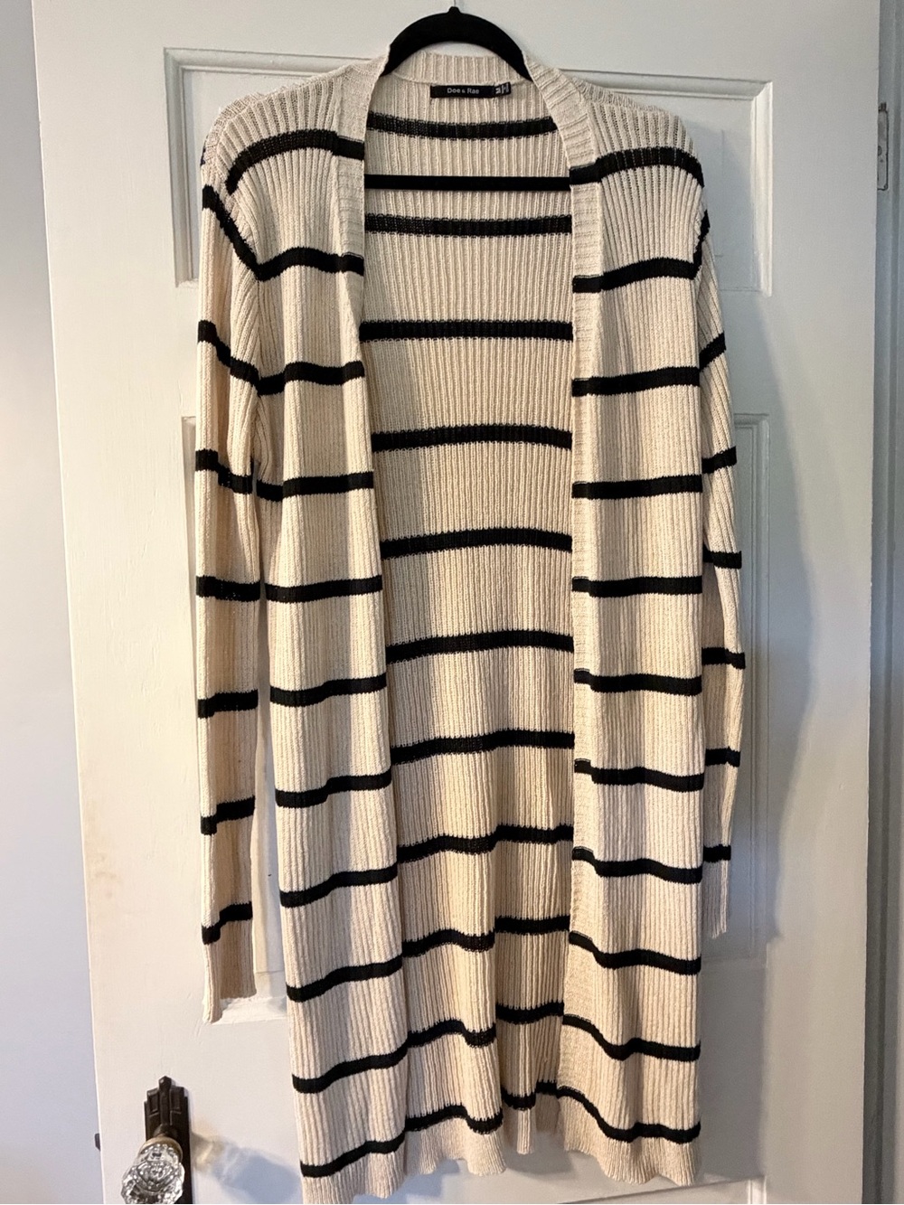 Doe & Rae Tan and Black Striped Open-Front Cardigan